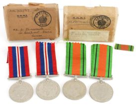 Four British military World War II medals with two boxes of issue : For further information on