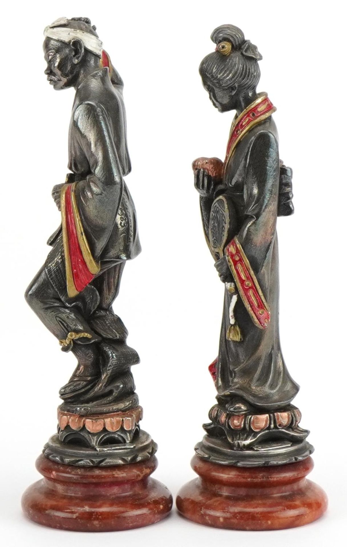 A Giannelli, pair of silver Chinese figures with hardstone bases, each 15cm high : For further - Bild 2 aus 8