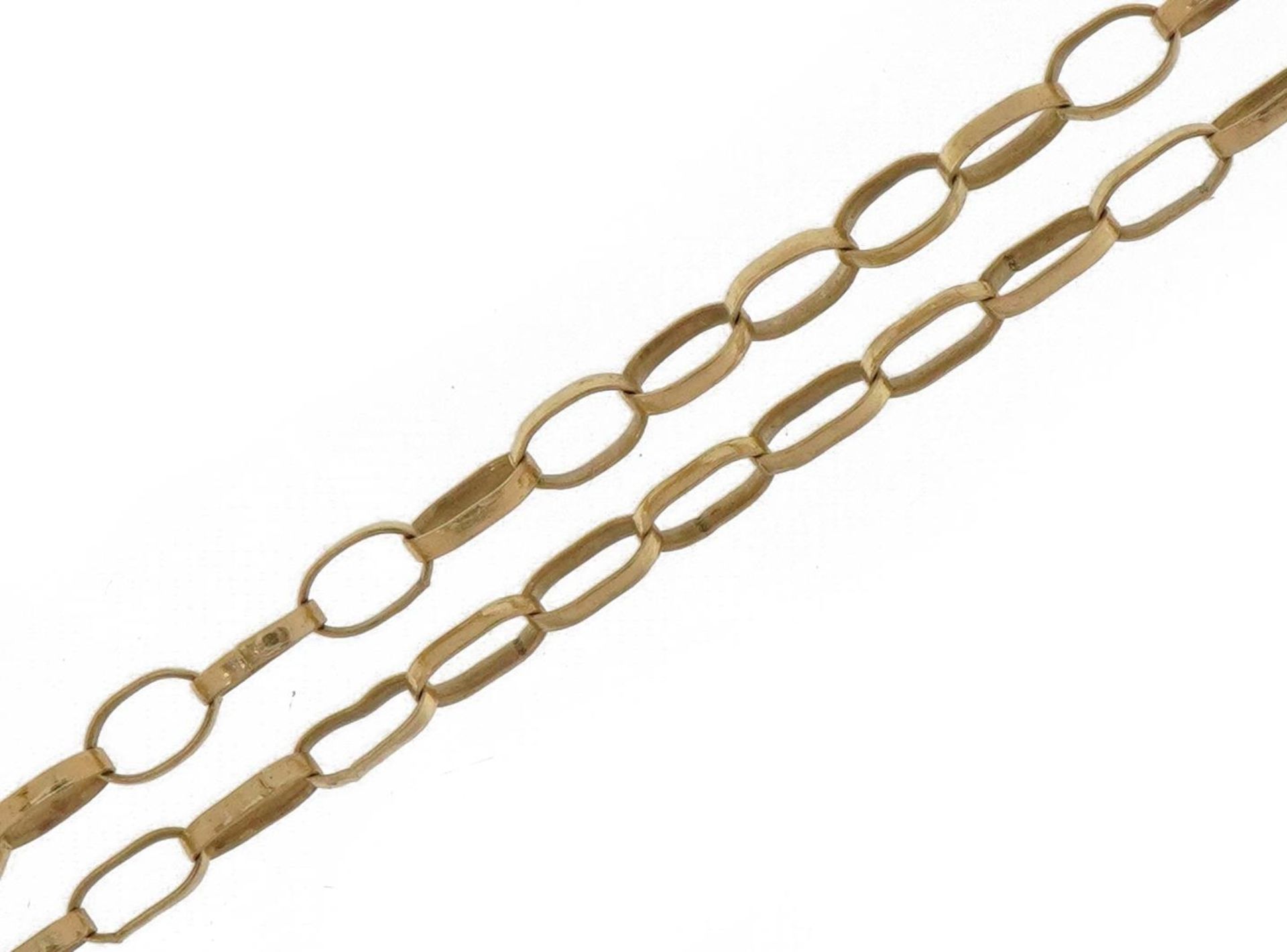 9ct gold long Belcher link necklace, 58cm in length, 2.0g : For further information on this lot