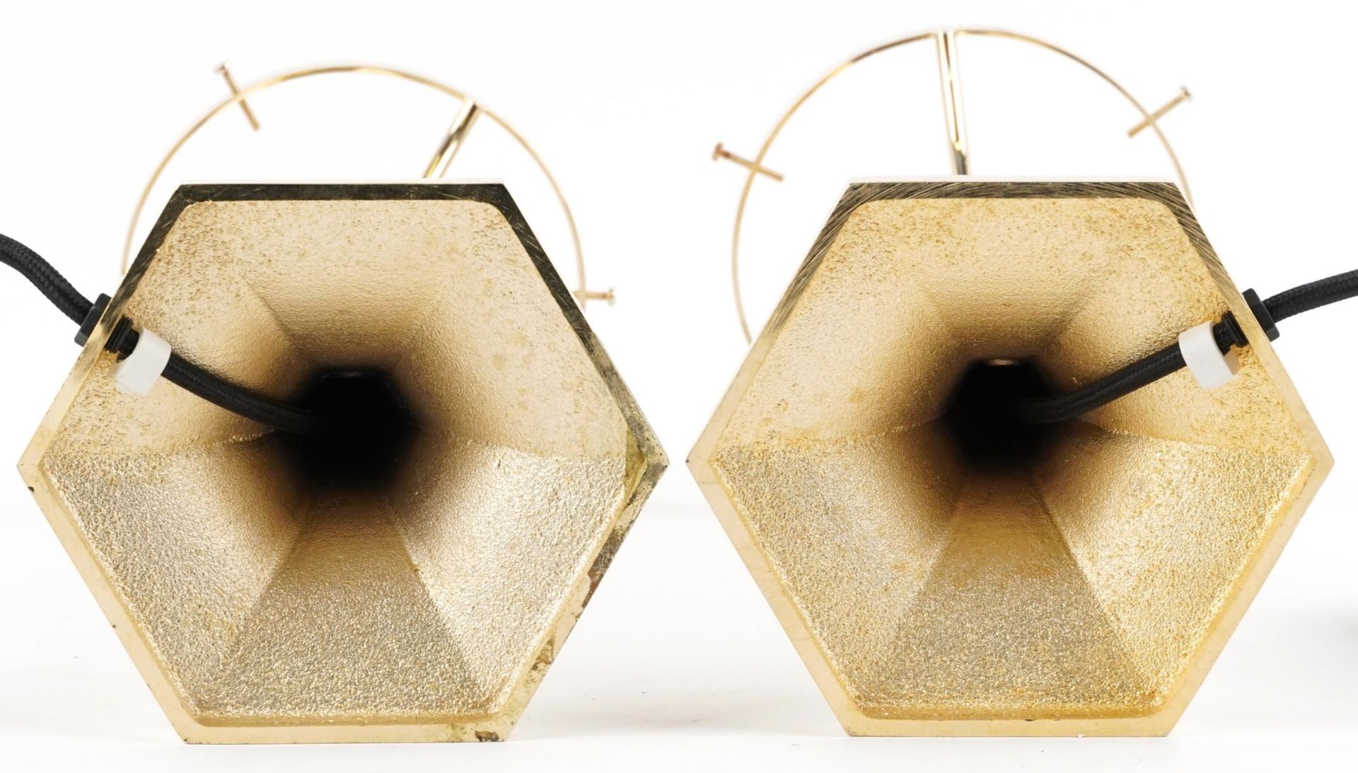 Pair of hexagonal gilt brass table lamps, 32.5cm high : For further information on this lot please - Image 3 of 3