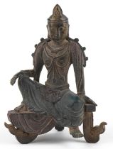 Chinese partially gilt and red lacquered patinated bronze figure of Buddha, 25cm high : For