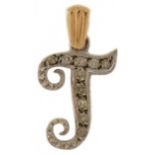 9ct gold diamond initial J pendant, 2.3cm high, 1.2g : For further information on this lot please