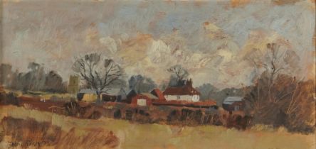 John Tookey 1979 - Bobbingworth, oil on board, mounted and framed, 38cm x 19cm excluding the mount