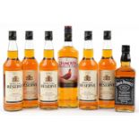 Seven bottles of whisky including Jack Daniels and The Famous Grouse : For further information on