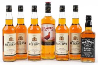 Seven bottles of whisky including Jack Daniels and The Famous Grouse : For further information on