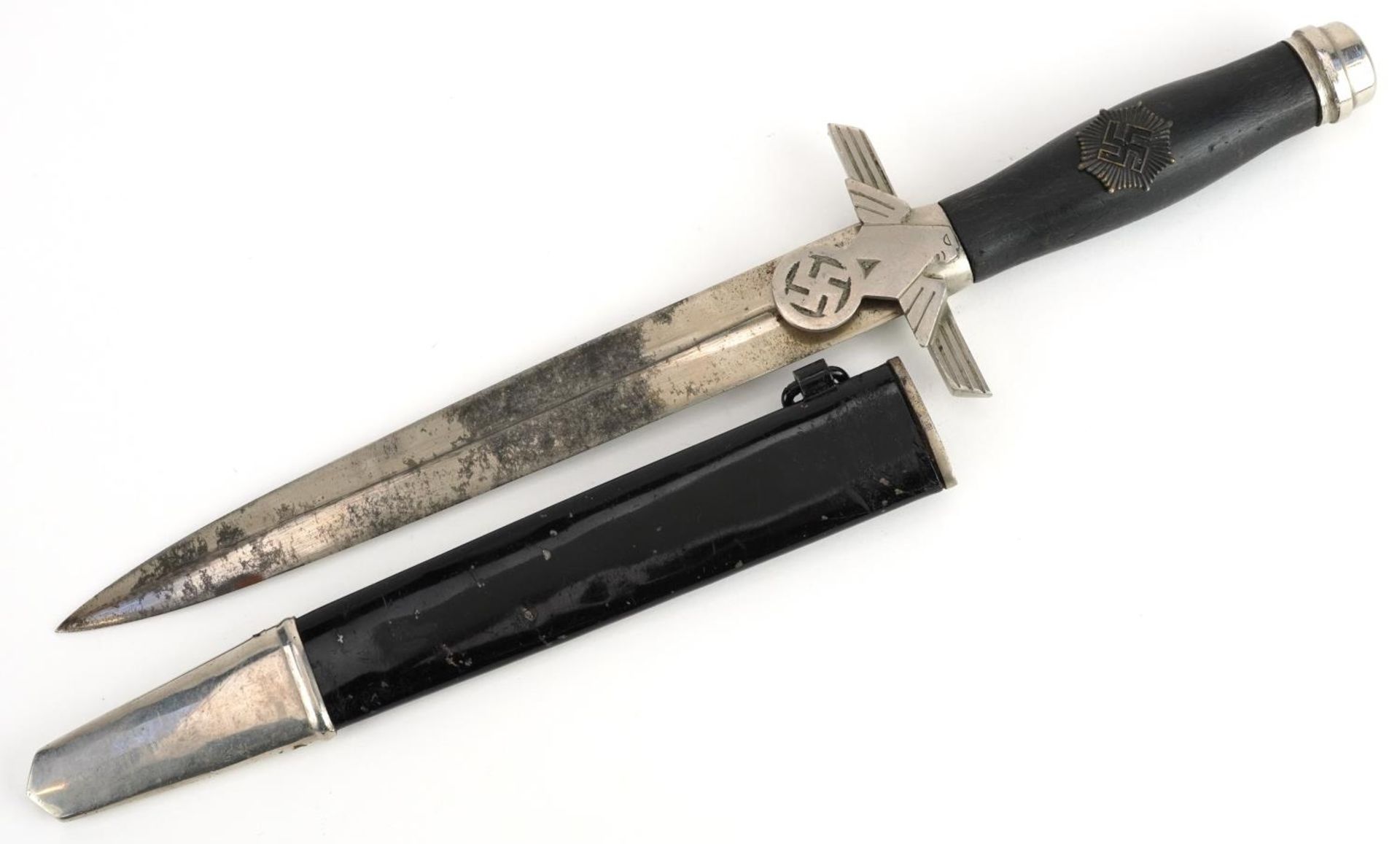 German military interest RLB dagger with scabbard and steel blade engraved E & F Horster, 36cm in