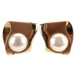 Pair of Modernist Mikimoto 14ct gold pearl stud earrings, 1.9cm wide, 6.0g : For further information