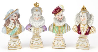 Four 19th century French porcelain classical busts including Charles I and Charles IX, the largest