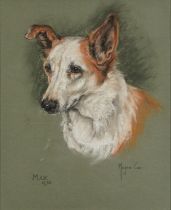 Marjorie Cox 1973 - Portrait of a dog entitled Max, signed pastel, mounted, framed and glazed,