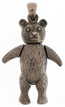 Silver teddy bear pendant with articulated limbs, 4.5cm high, 13.8g : For further information on