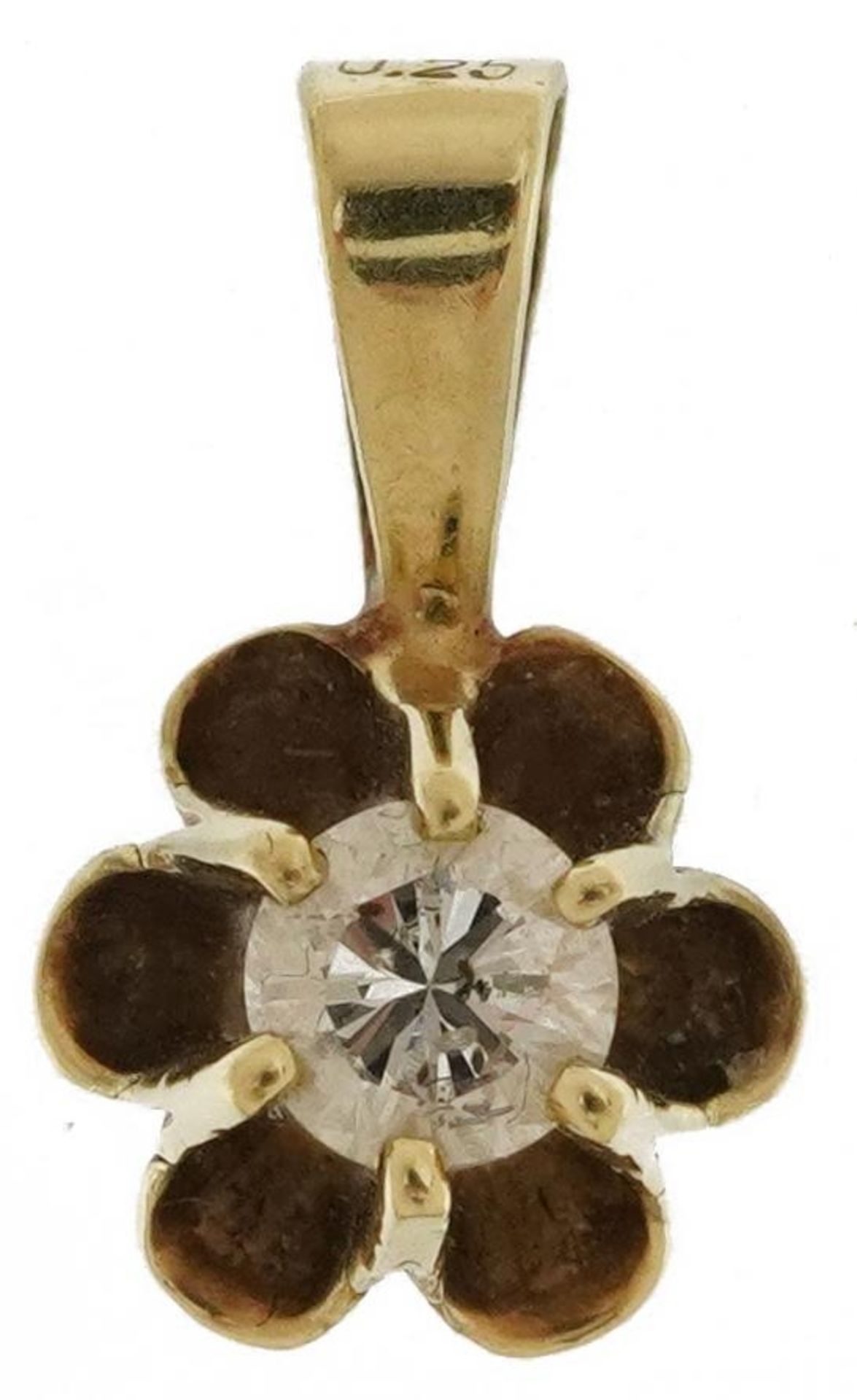 14ct gold diamond solitaire pendant, the diamond approximately 0.25 carat, 1.4cm high, 0.8g : For