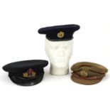 Two military interest peaked caps and a Royal Engineers beret : For further information on this