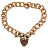 9ct rose gold bracelet with 9ct gold love heart padlock, 18cm in length, 15.3g : For further