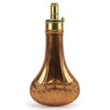 19th century James Dixon & Sons of Sheffield copper and brass powder flask, 20cm in length : For