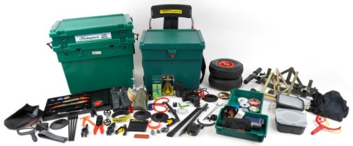 Collection of freshwater fishing tackle and accessories including two Shakespeare tackle boxes and
