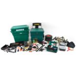 Collection of freshwater fishing tackle and accessories including two Shakespeare tackle boxes and