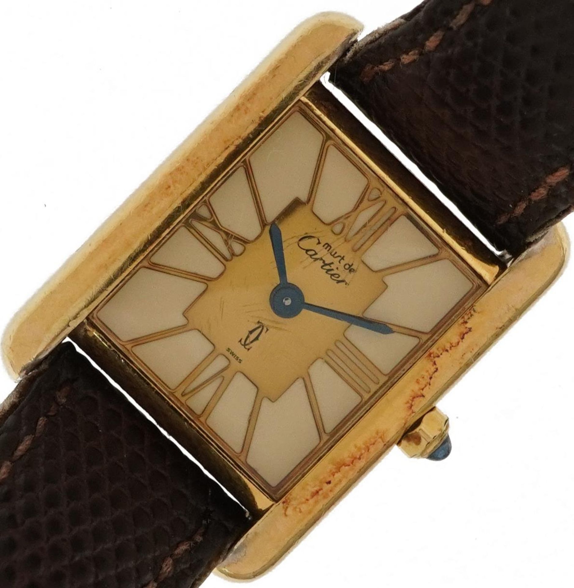 Cartier, ladies Must de Cartier silver gilt wristwatch with box and paperwork, 20mm wide : For - Image 2 of 7