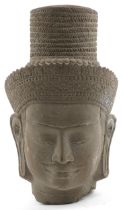 Cambodian style carved stone head of a bearded man, 32cm high : For further information on this