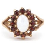 9ct gold cabochon opal and garnet cluster ring, size M, 2.9g : For further information on this lot
