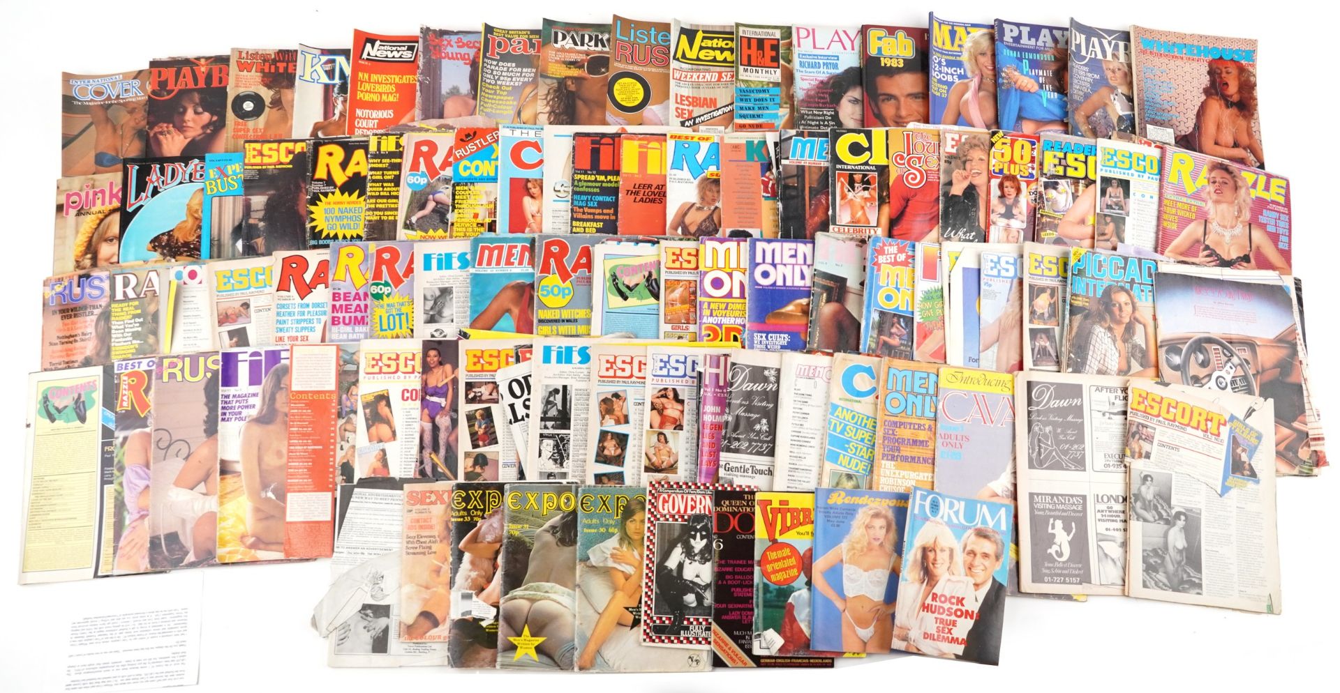 Large collection of erotic magazines including Mayfair, Playboy, Playgirl and International H & E