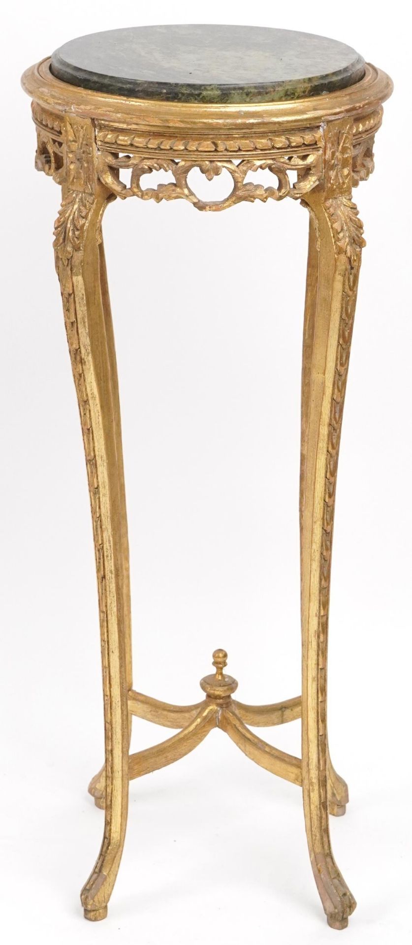 French gilt wood plant stand with inset green marble top, 95cm high x 38cm in diameter : For further - Image 3 of 3