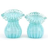 Two Art Nouveau Vaseline glass Jack in the Pulpit glass vases, each 13cm high : For further