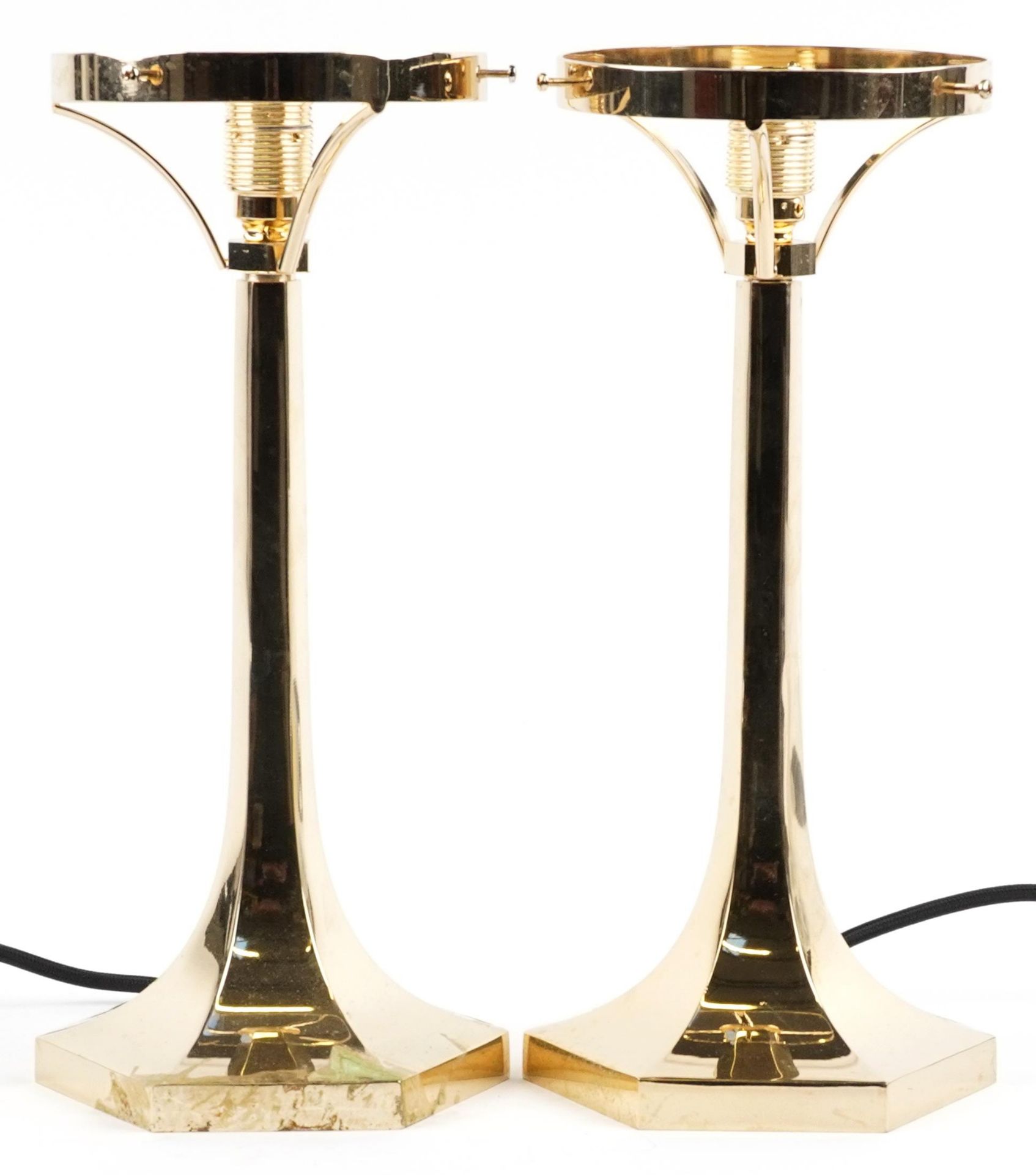 Pair of hexagonal gilt brass table lamps, 32.5cm high : For further information on this lot please