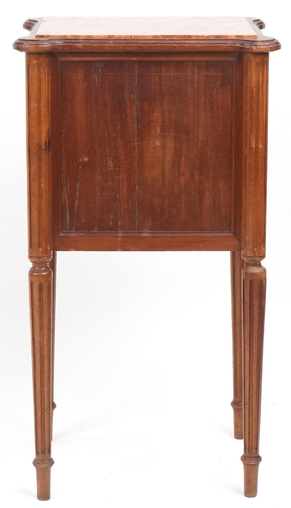 French walnut nightstand with marble top on reeded legs, 82cm H x 45cm W x 40cm D : For further - Image 4 of 4