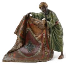 Manner of Franz Xaver Bergmann, cold painted bronze carpet seller, 13cm high : For further