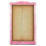 Albert Carter, Art Deco silver and pink guilloche enamel easel photo frame with oak back, Birmingham
