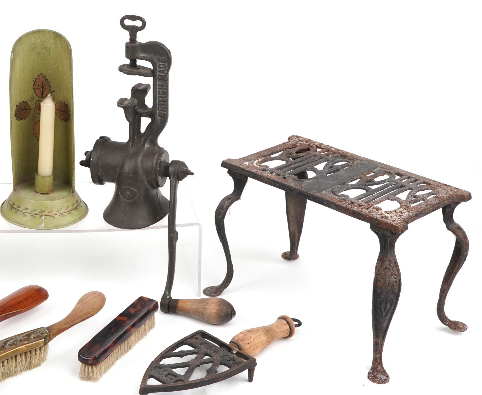 19th century and later sundry items including oil lamp, carved walnut wall barometer, set of W & T - Image 3 of 5