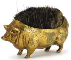 Victorian brass clothes brush in the form of a pig, 11cm in length