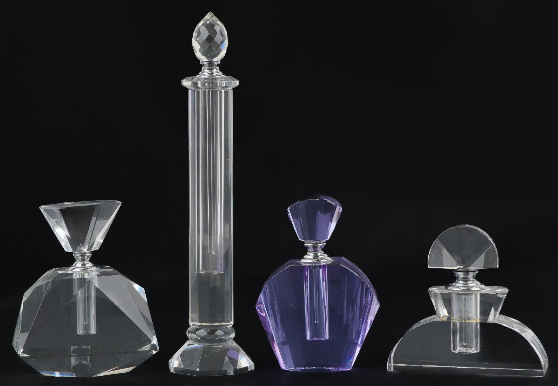 Four Art Deco style glass scent bottles, the largest 26cm high - Bild 2 aus 3