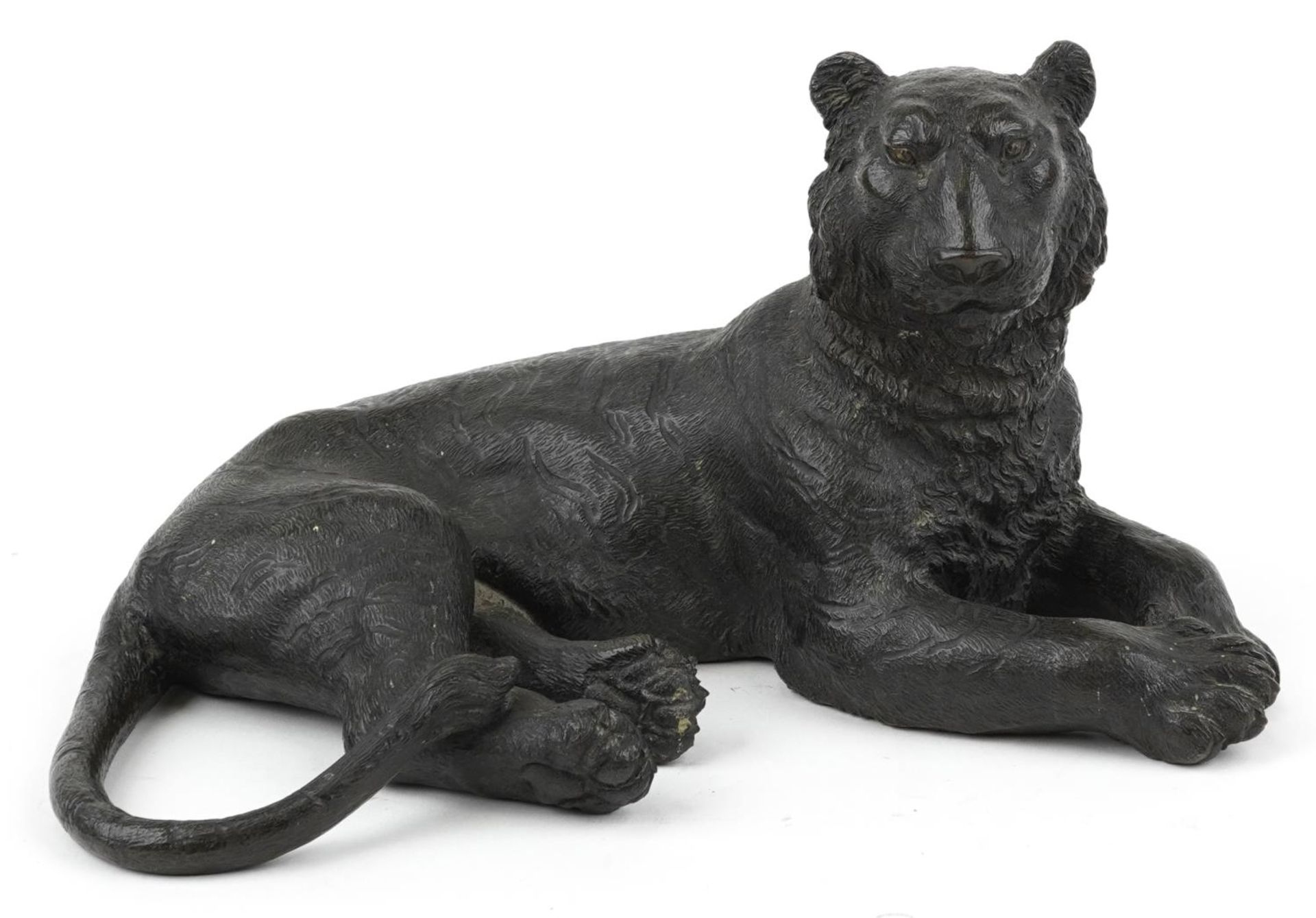 Japanese patinated bronze tiger, Meiji period, character marks to the base, possibly by Kakuha - Image 2 of 8
