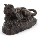 Antoine-Louis Barye, French Art Deco patinated bronze panther signed Barye, 18cm in length