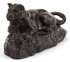 Antoine-Louis Barye, French Art Deco patinated bronze panther signed Barye, 18cm in length