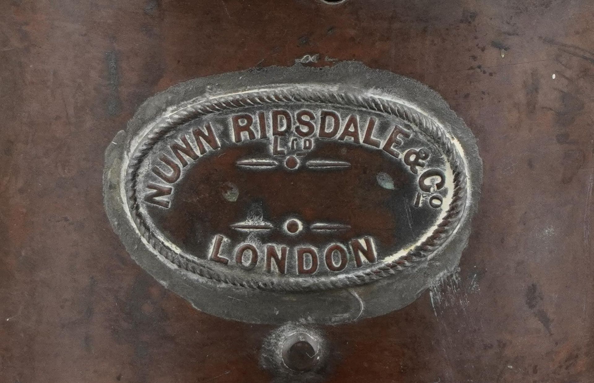 Large 19th century brass ship's lantern with applied Nunn Ridsdale & Co Ltd London plaque, 49cm high - Image 2 of 4