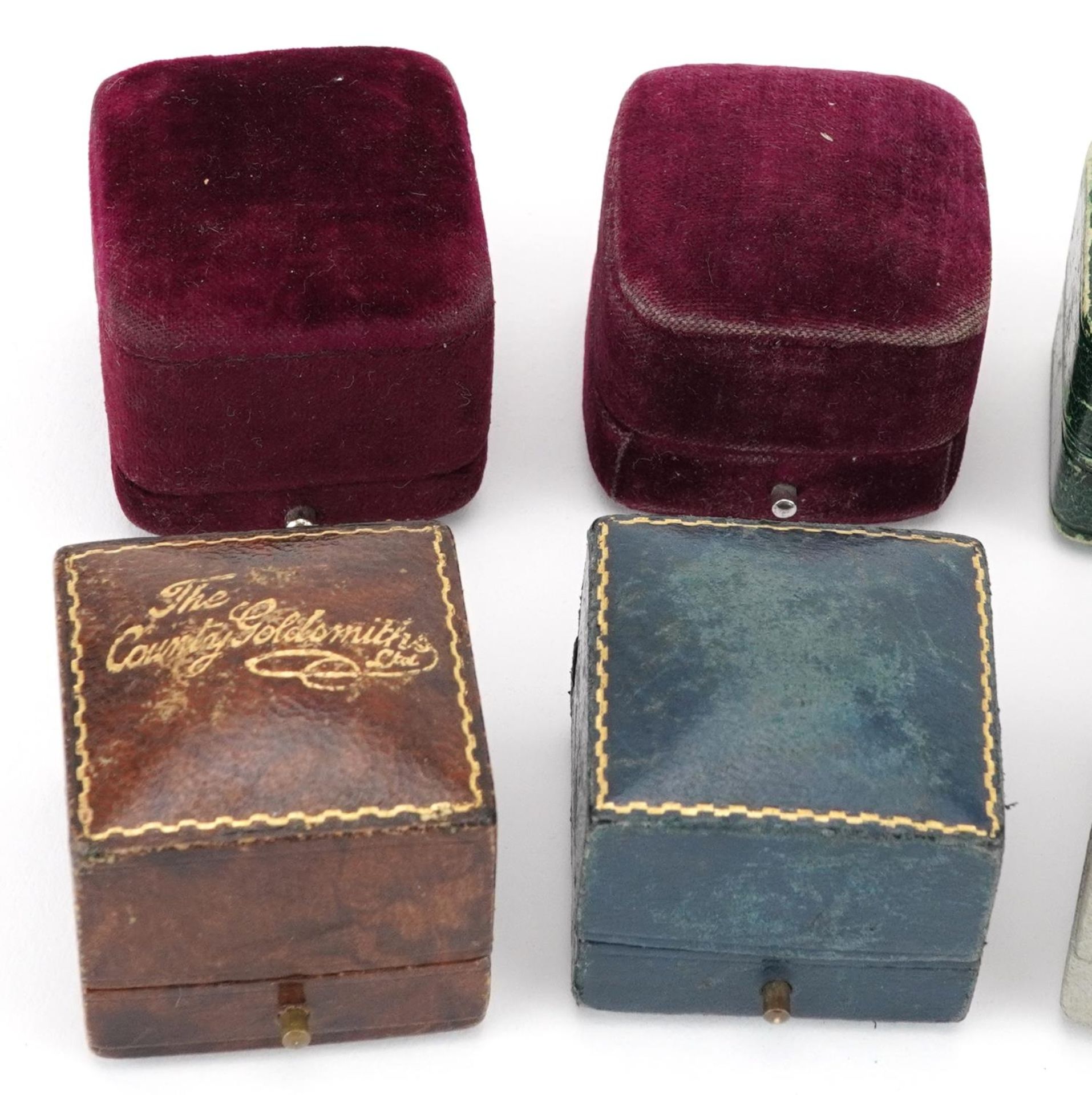 Ten 19th century and later jeweller's ring boxes with velvet and silk lined interiors including F - Image 2 of 4