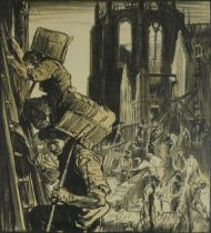 Sir Frank Brangwyn RA PPE - The Remaking of Belgium, charcoal on paper, Charles & Co London label