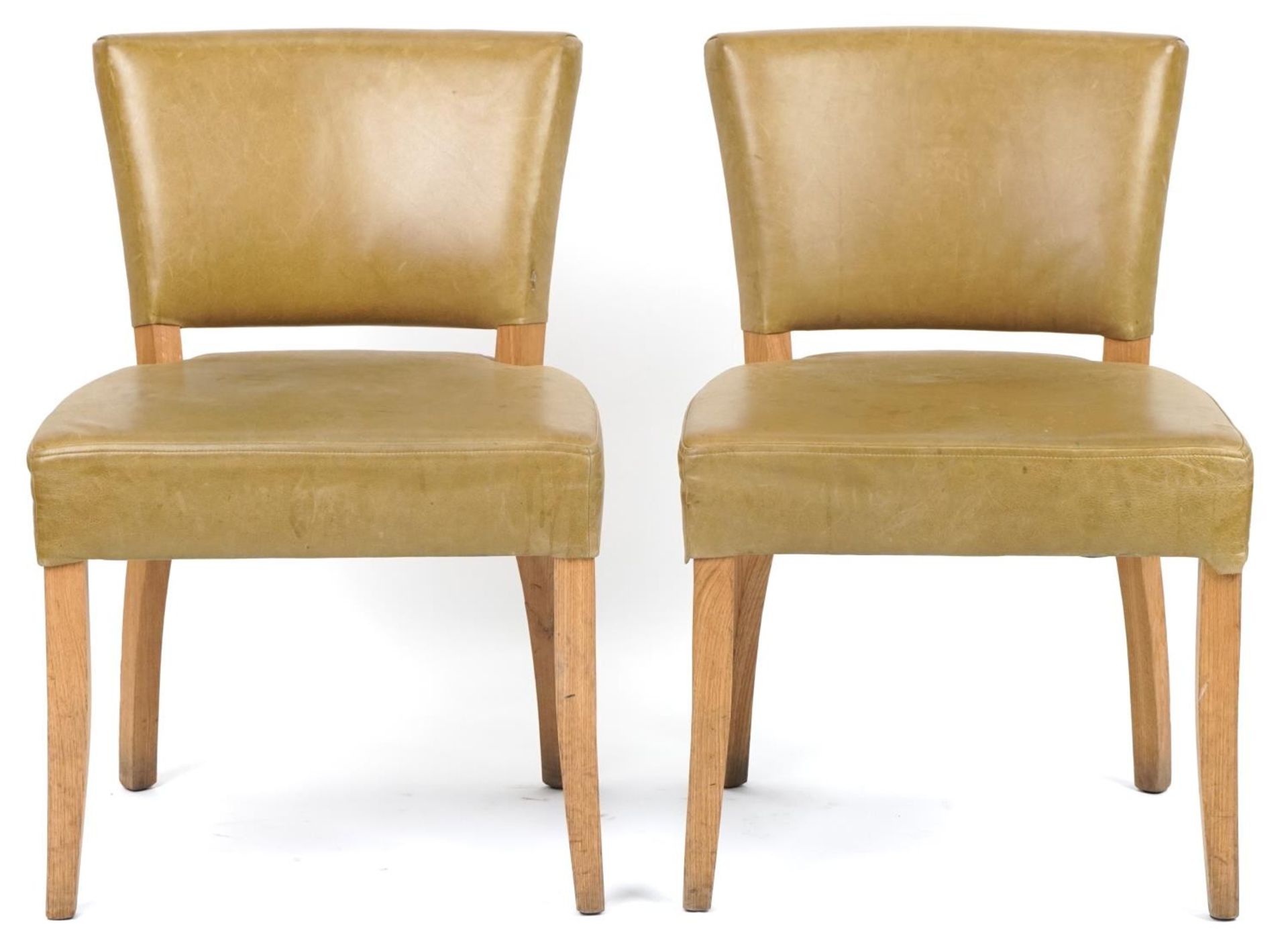 Wych Wood Design, pair of contemporary light oak chairs with green leather upholstery, 87cm high - Image 2 of 5