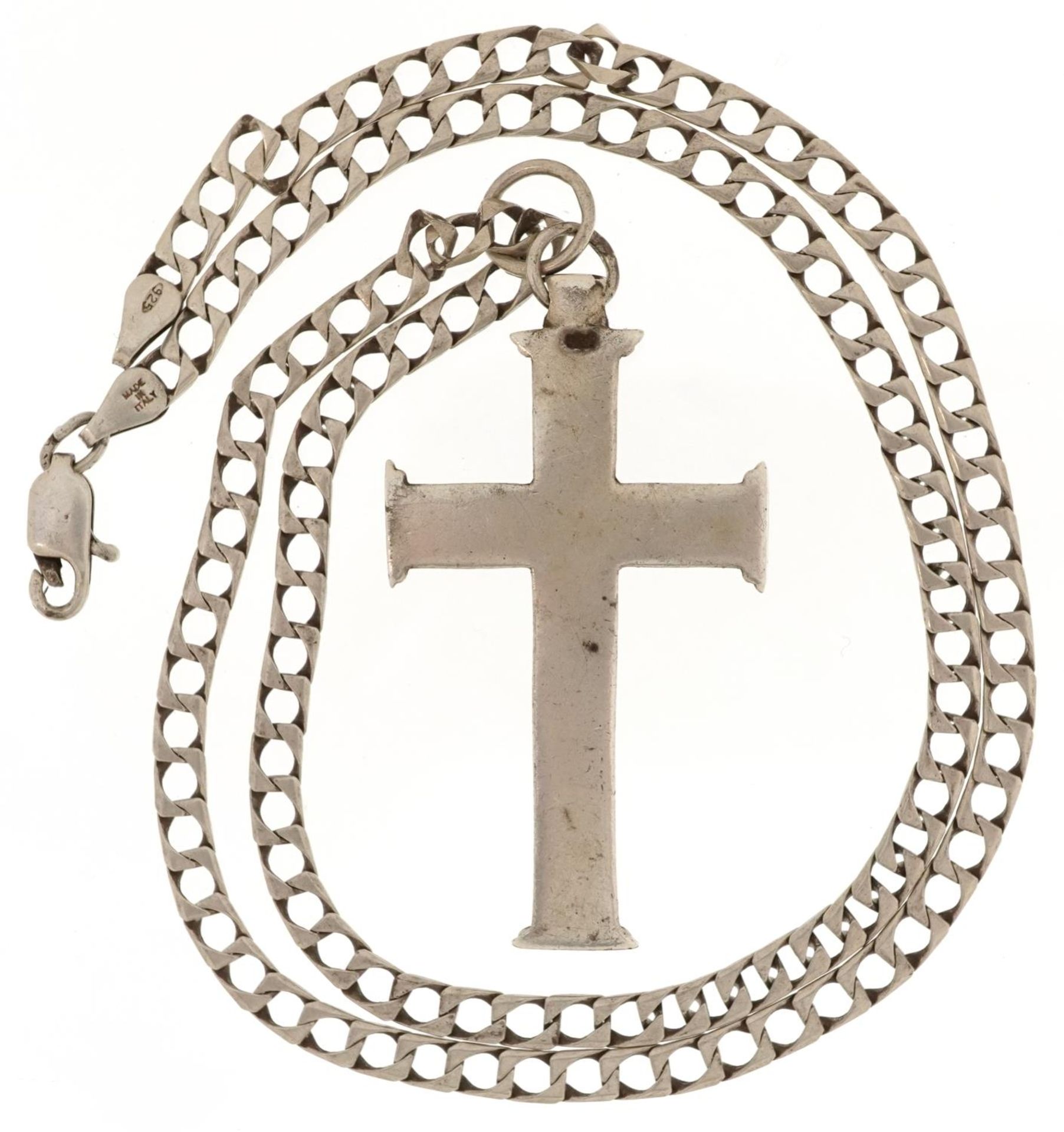 Large silver cross pendant on a silver necklace, 5.5cm high and 54cm in length, 30.8g - Image 3 of 4