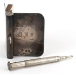 W & G Neal, Edwardian silver aide memoire with propelling pencil, London 1902, 5.5cm x 4.5cm, 51.5g