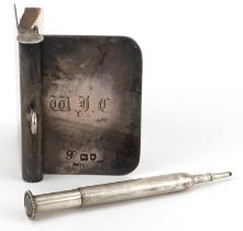 W & G Neal, Edwardian silver aide memoire with propelling pencil, London 1902, 5.5cm x 4.5cm, 51.5g