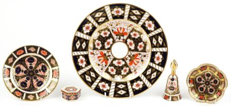 Royal Crown Derby Old Imari collectable china including plate, side plate, trinket box with cover