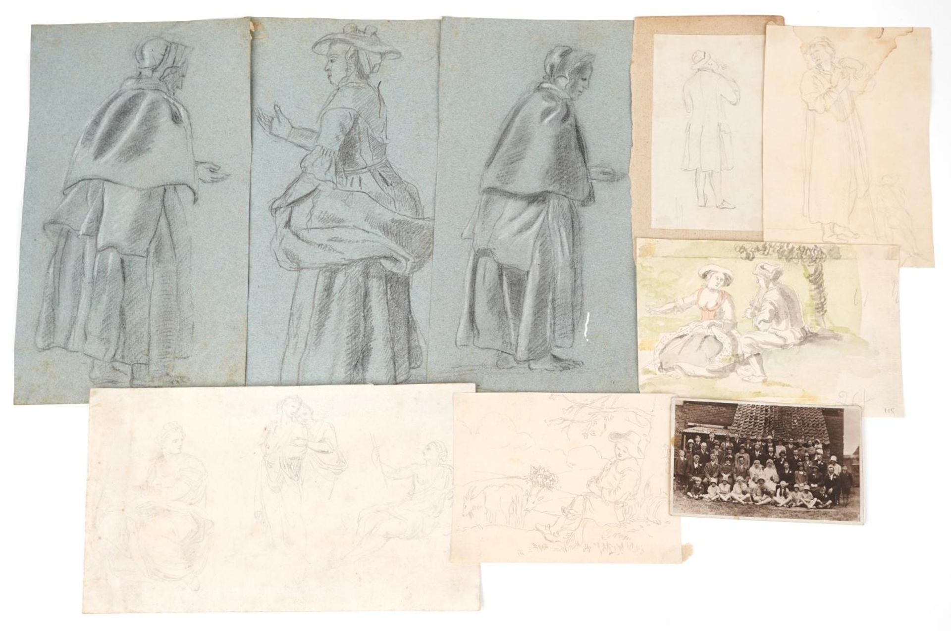 School of George Hayter - Full length portraits and classical figures, eight pencil drawings,