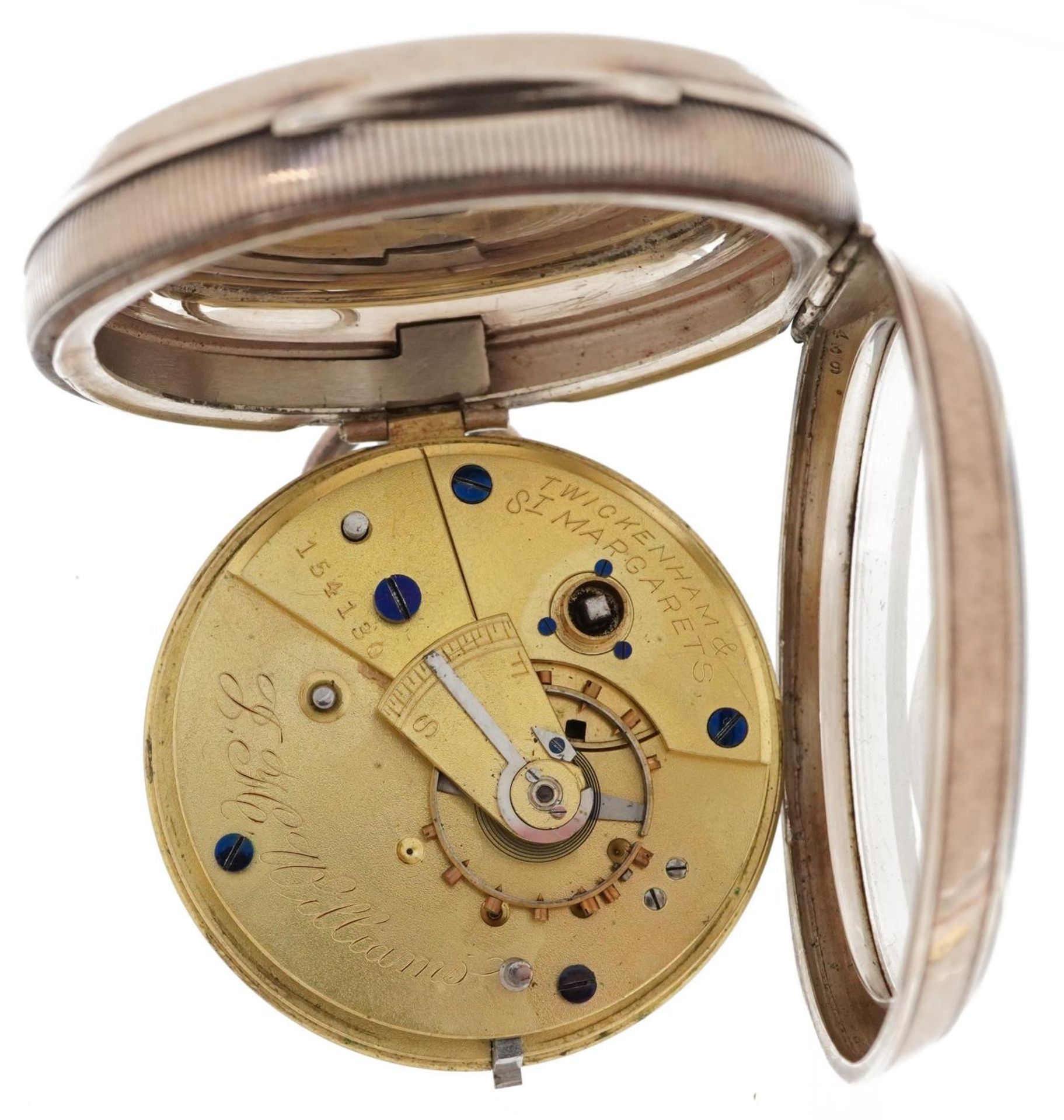 J H Williams, Edwardian gentlemen's silver key wind open face pocket watch having enamelled and - Bild 3 aus 4