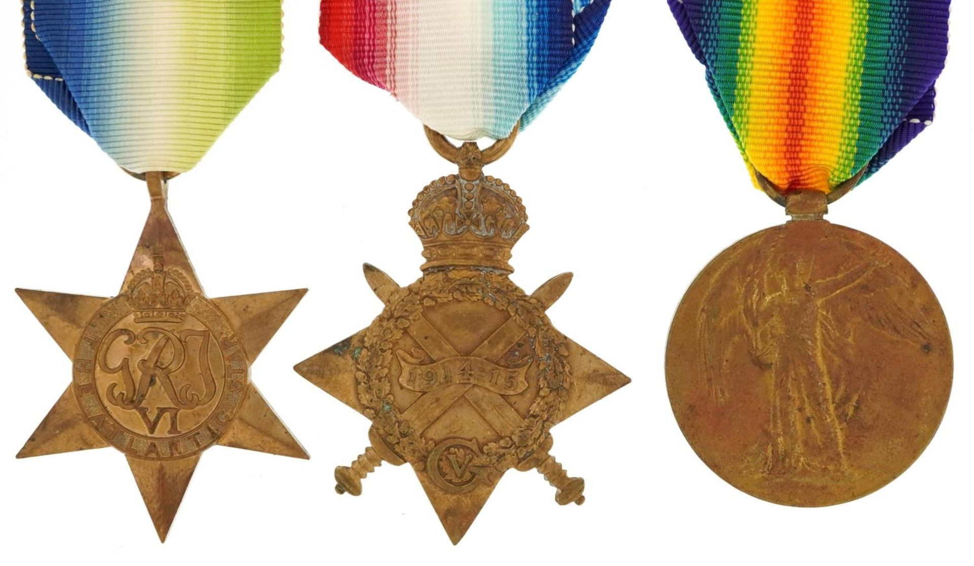 British military World War I and World War II three medal group including a trio awarded to
