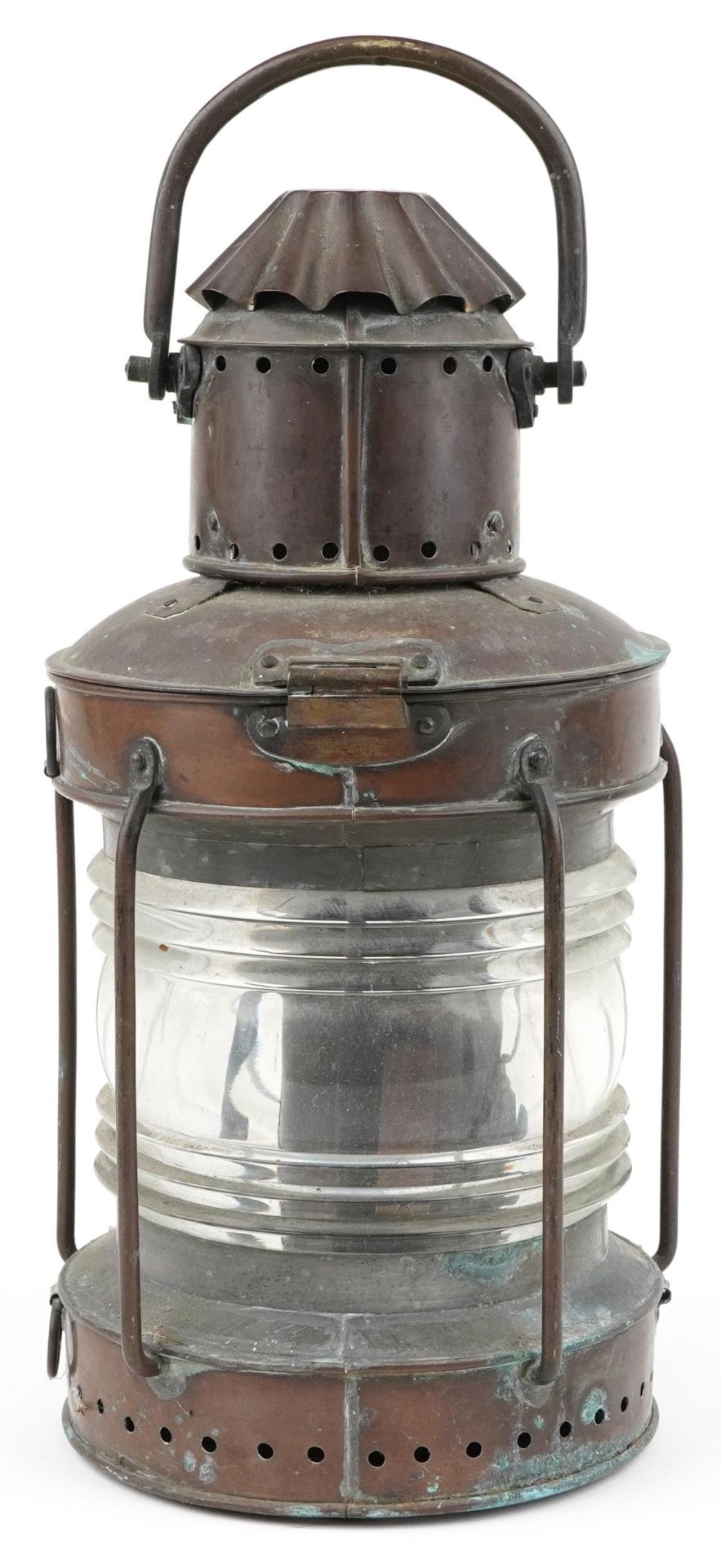 Large 19th century brass ship's lantern with applied Nunn Ridsdale & Co Ltd London plaque, 49cm high - Image 3 of 4