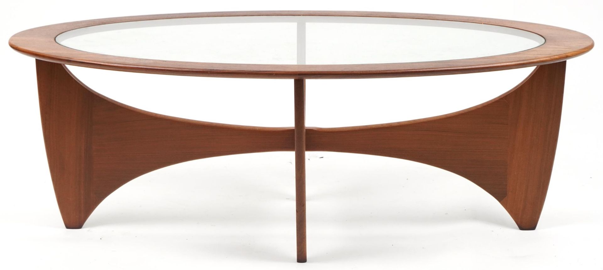 Victor Bramwell Wilkins for G Plan, mid century astro rocket coffee table with inset glass top, 42cm