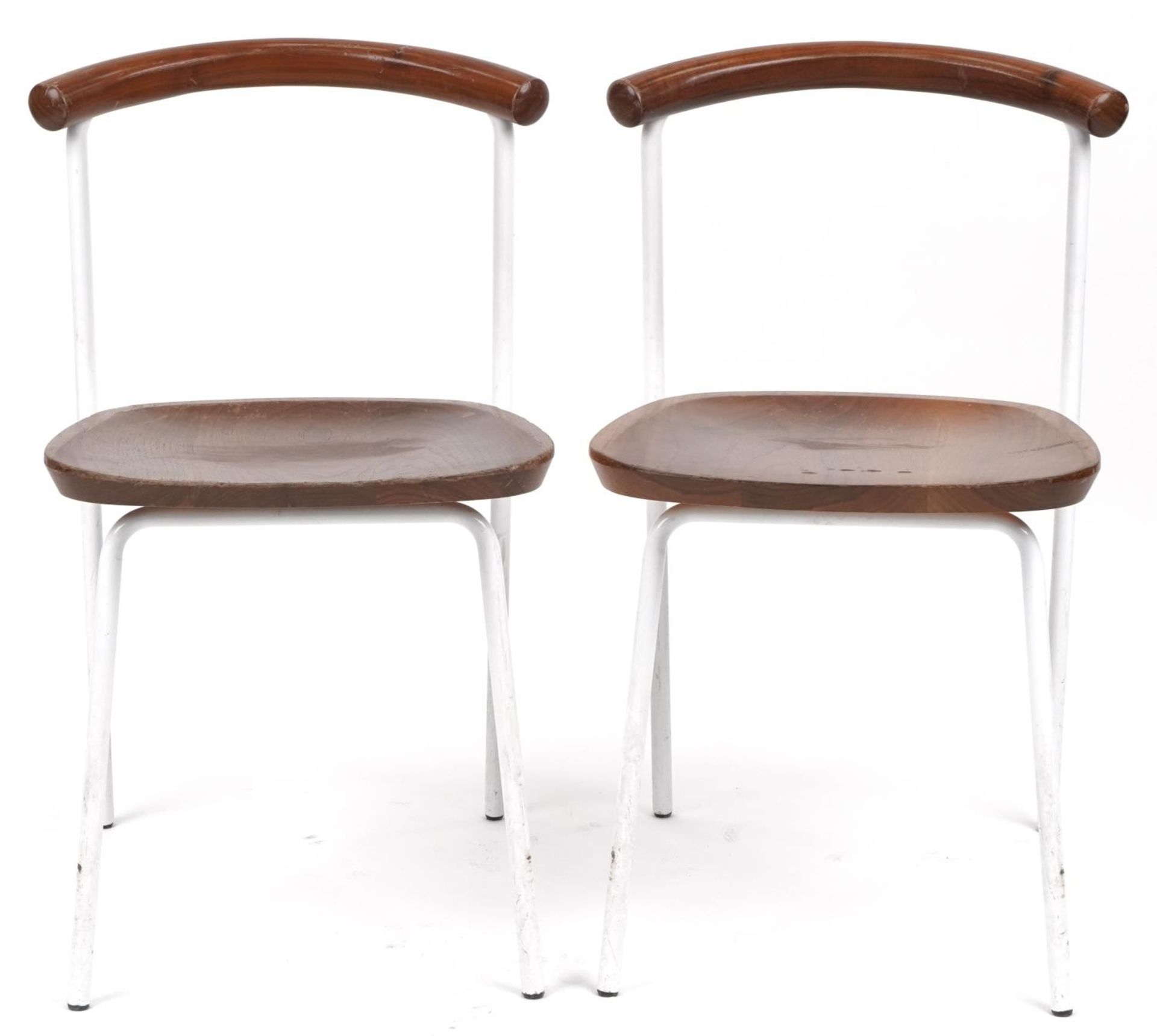 Manner of Calligaris, pair of contemporary metal framed hardwood bistro chairs, 75cm high - Image 2 of 4